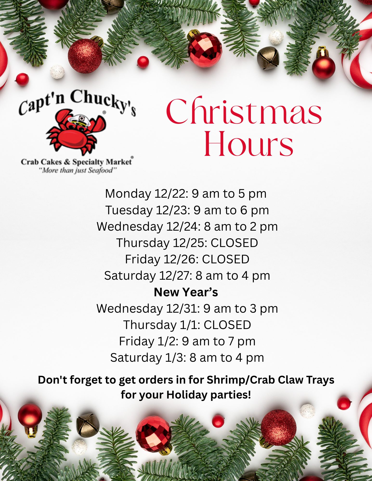 Christmas Hours flyer westtown
